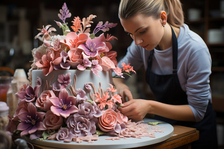 Work of icing art: Cakes become delicacy screens in decoration workshop., generative AIの素材