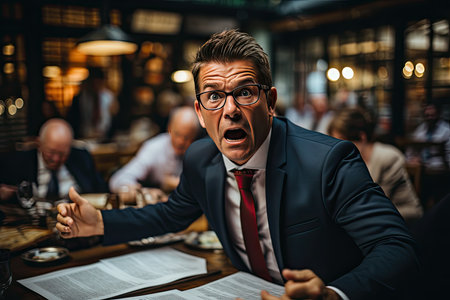 Lawyer leads tense union negotiations with entrepreneurs., generative AIの素材