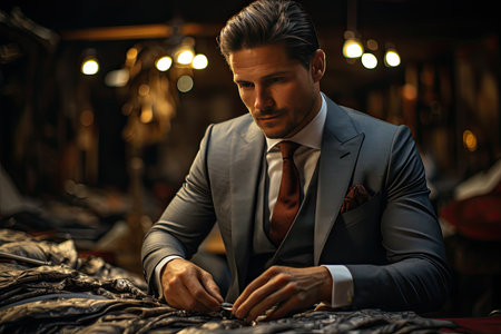 Elegant client choosing sophisticated suit and tie., generative AIの素材