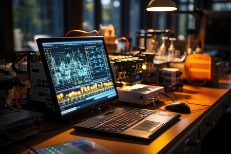 Sun Engineer tests laboratory panel efficiency., generative AIの素材