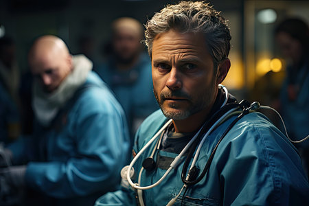 Medical team in action in the emergency room., generative AIの素材