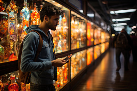 Beer explorer seeks news in seasonal corridors., generative AIの素材