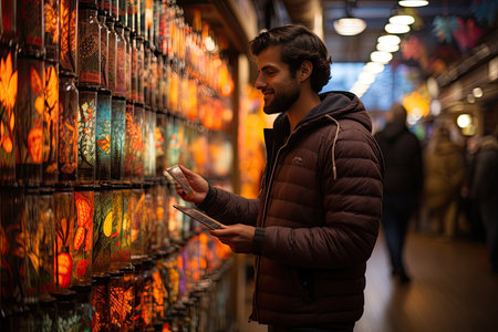 Beer explorer seeks news in seasonal corridors., generative AIの素材