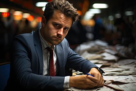 Tense executive seeks balance between work and life, guided by serene counselor., generative AIの素材