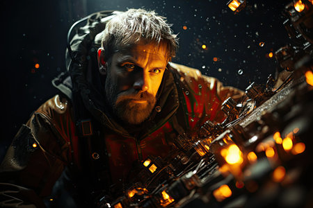 Rescue diver explores underwater wreckage in search., generative AIの素材