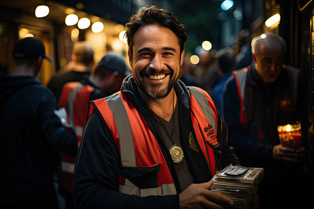 Delivery driver takes drinks to festive event., generative AIの素材