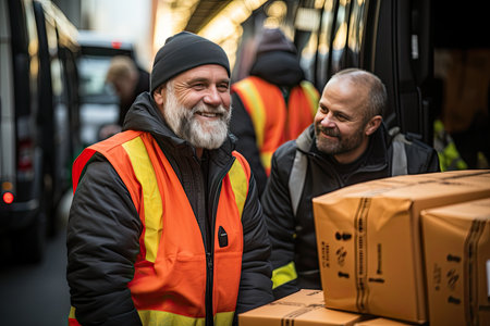 Driver delivers furniture carefully as a customer observes, generative AIの素材