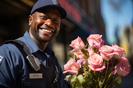 Driver delivers vibrant bouquet on a radiant day for special occasion., generative AIの素材