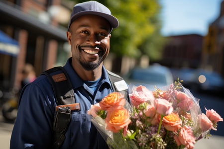 Driver delivers vibrant bouquet on a radiant day for special occasion., generative AIの素材