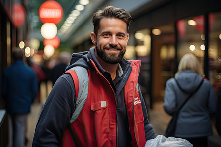 Driver delivers supermarket package to anxious customer., generative AIの素材