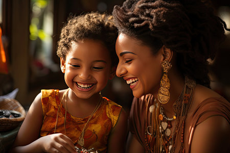 Mom Helps Daughter Choose Earrings, the Cherished Moment., generative AIの素材