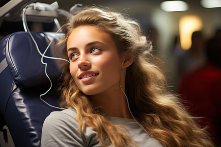 Patient receives dental whitening accurately in office., generative AIの素材