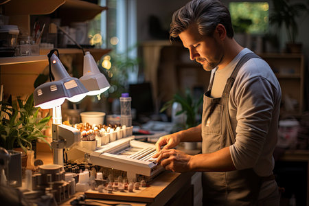 Father exploring baby room furniture, seeking safety and warmth., generative AIの素材