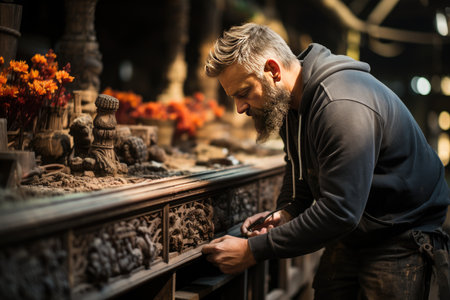 Revitalization of old furniture reveals history and authentic colors., generative AIの素材