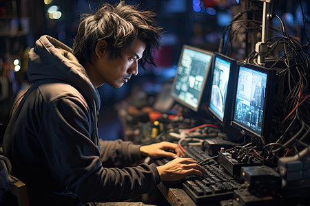 Experienced technician repairs operating system and software, generative AIの素材