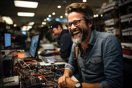 Technician teaches data backup enthusiastically, generative AIの素材