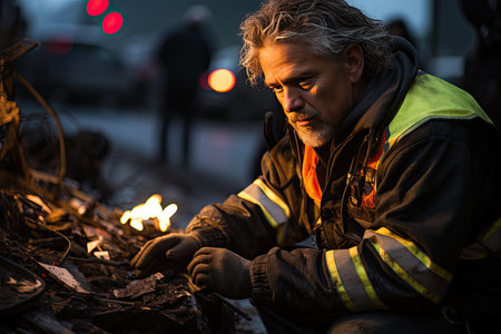 Rescue serving victim in accident, at dusk., generative AIの素材