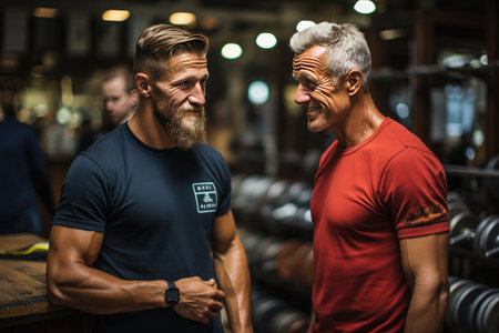 Coach assists client in weight lifting., generative AIの素材