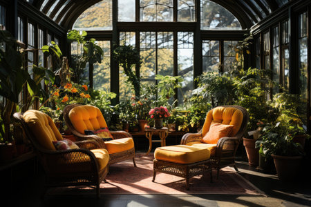 Winter Tropical Garden Exotic Plants, Comfort and Natural Light., generative AIの素材