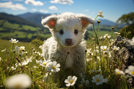 Young sheep explorer in Campo Verde., generative AIの素材
