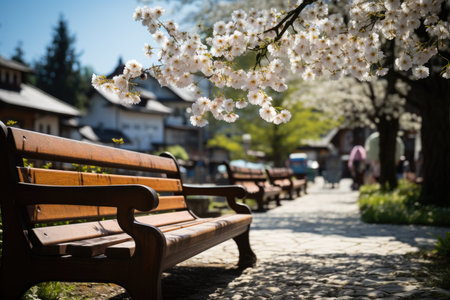 Urban Square with public display of chamomile., generative AIの素材