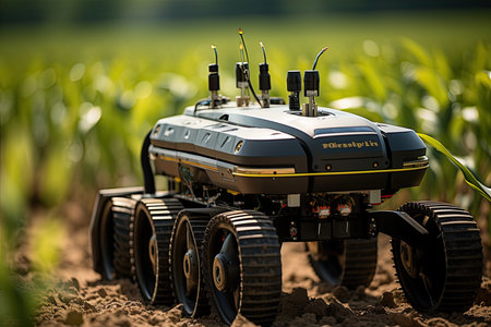 Agricultural robots harvest and plant corn., generative AIの素材