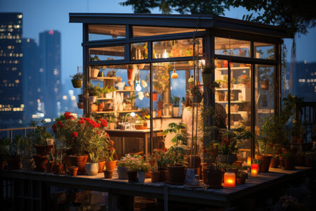 Hectic urban house under night lights., generative AIの素材