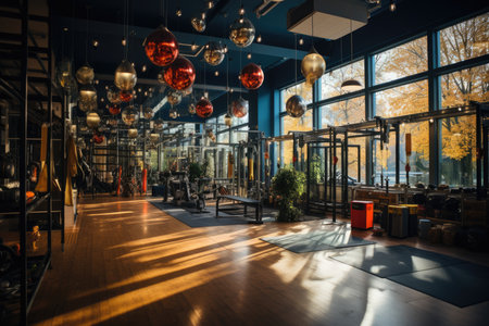 Functional room with varied equipment and active training., generative AIの素材