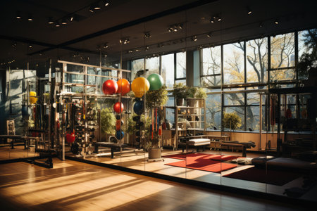 Functional room with varied equipment and active training., generative AIの素材