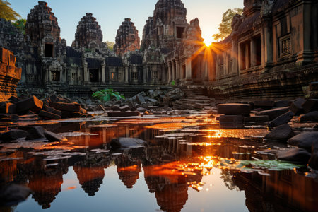 Ancient temples in Siem Reap, majestic and mysterious., generative AIの素材