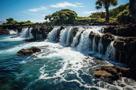 Stunning waterfalls on the road to Hana, Maui., generative AIの素材