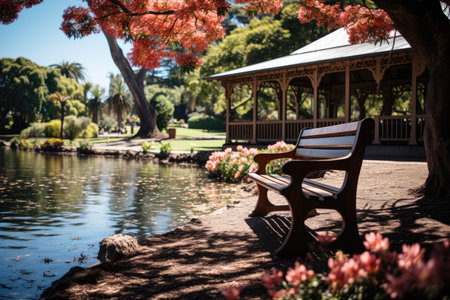 Serene scenery in the Christchurch Botanical Garden., generative AIの素材