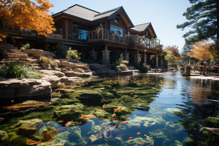 Serene scenario at Shepherd of the Hills Fish Hatcher., generative AIの素材