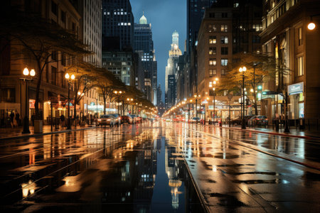 Chicago's Magnificent Mile Glamorous Shops and Dining Under Dazzling Lights., generative AIの素材