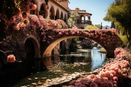 Jnan Sbil garden in Fe Oasis green., generative AIの素材