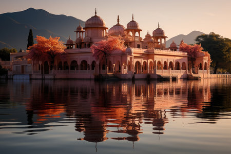 Jal Mahal Palace Majestic Reflex in Sereno Lake., generative AIの素材
