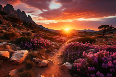 Spectacular sunset over Mount Arci, Sardinia., generative AIの素材