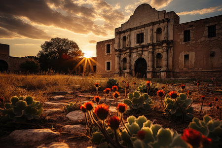 Sunset in Alamo, San Antonio., generative AIの素材