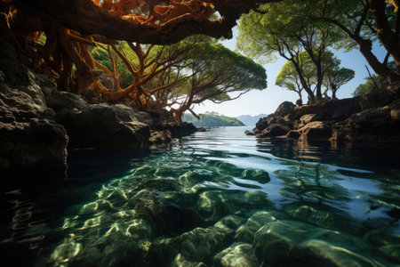 Exuberant jungle finds the sea in Porto Seguro, Brazil., generative AIの素材