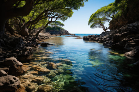 Exuberant jungle finds the sea in Porto Seguro, Brazil., generative AIの素材