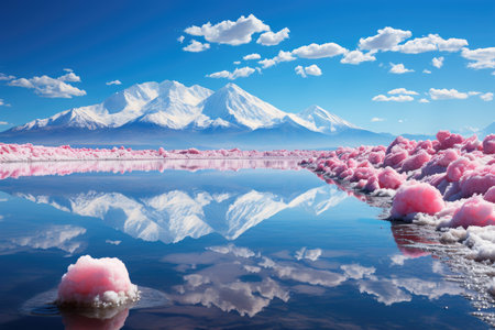 Llamara Salar Heaven, Salinas, Flamingos and Mountains., generative AIの素材