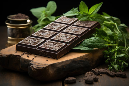 Organic chocolate bar with natural ingredients in artisanal scenario., generative AIの素材