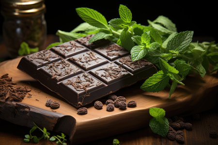Organic chocolate bar with natural ingredients in artisanal scenario., generative AIの素材
