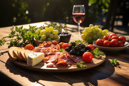 Outdoor lunch Antipasti and prosciutto., generative AIの素材