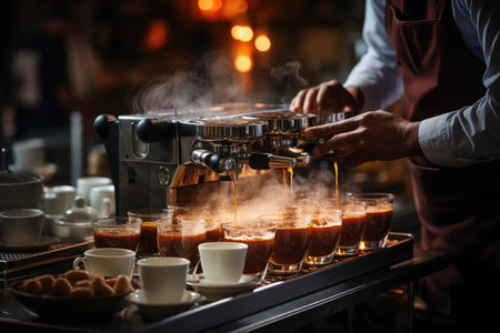 Barista preparing expressed coffee in coffee shop., generative AIの素材