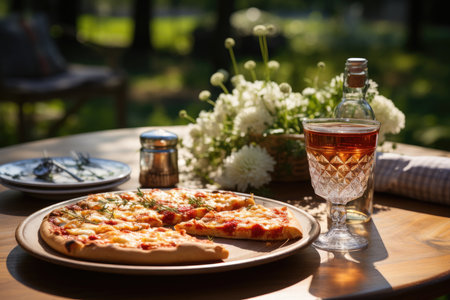 Appetizing pizza on the outdoor picnic., generative AIの素材