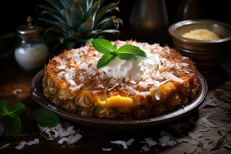 Pineapple pie and appetizing grated coconut, generative AIの素材