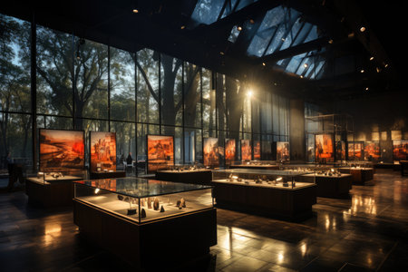 Solemn interior of the La Memoria Museum, Santiago, Chile., generative AIの素材