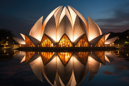 New Delhi, India, the Lotus Temple (Lotus Temple), known for its unique architecture., generative AIの素材