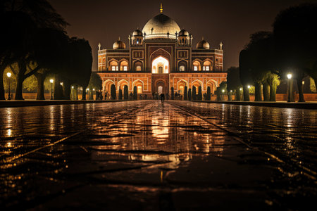 New Delhi, India, the tomb of Humayun (Humayun's Tomb), a magnificent architectural mausoleum., generative AIの素材